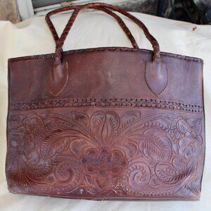 Vintage tooled leather brown purse